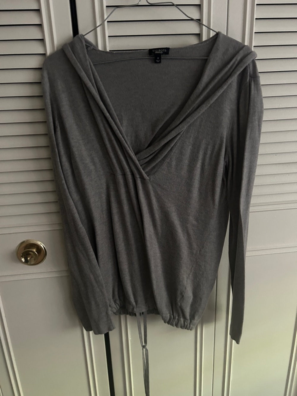 Talbots Heather Gray Hooded Wrap-Front Long Sleeve Top